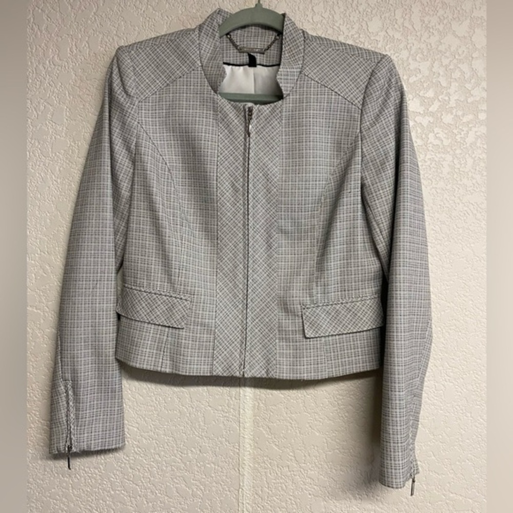 Women Black/White Plaid Moto Blazer Jacket